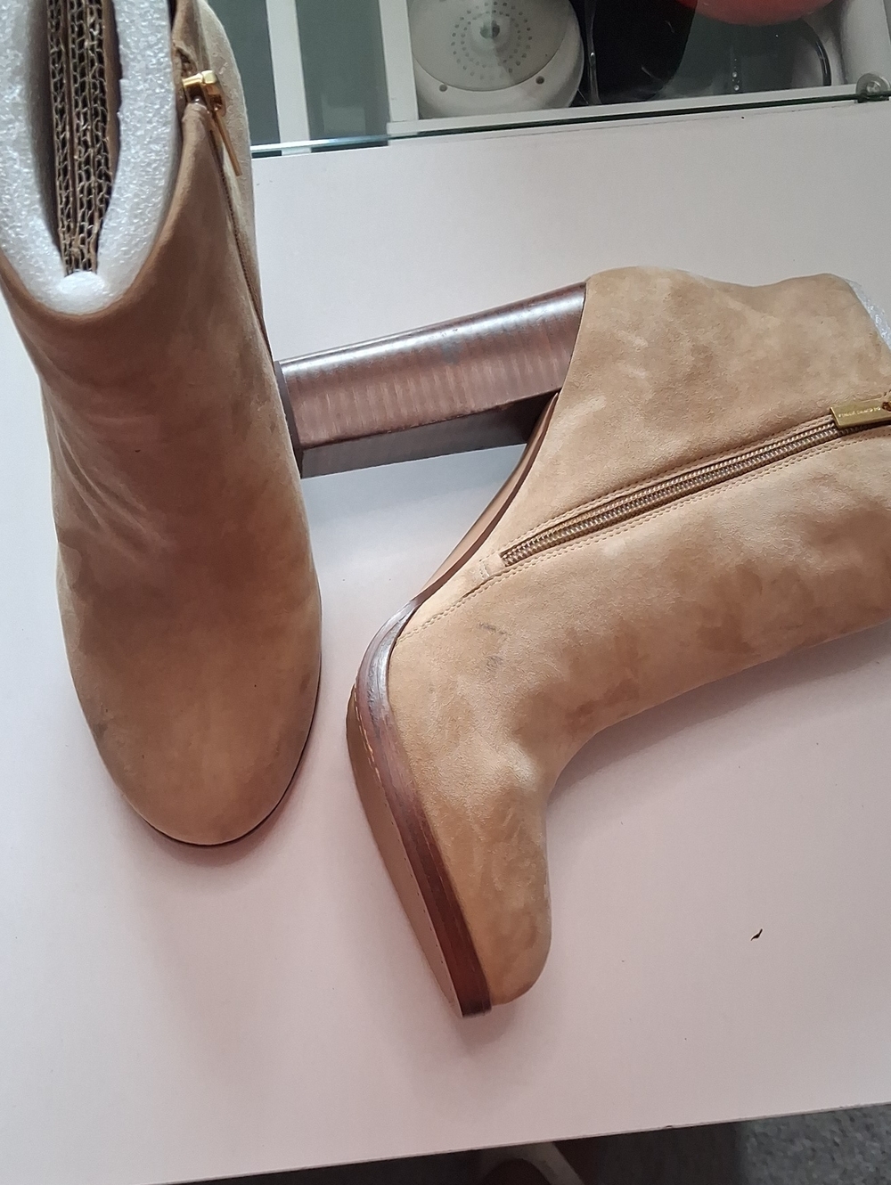 Vince Camuto Tan Suede Ankle Booties with Side Zip